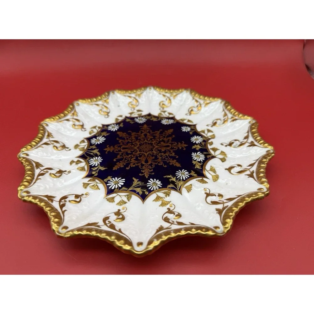 RARE Antique Cabinet Plate AYNSLEY 3528 Gold Gilded Cobalt Blue Scalloped Rim